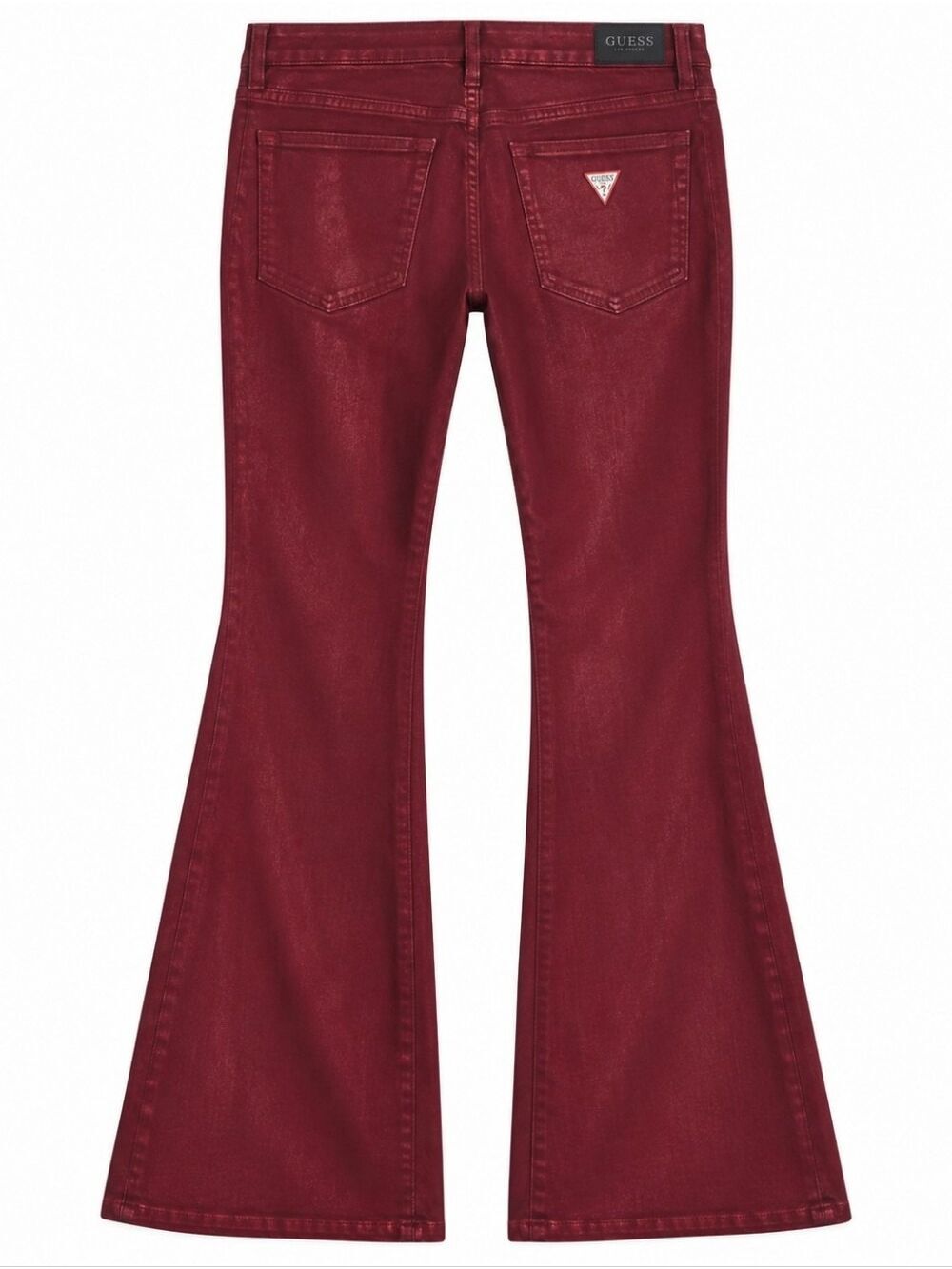 GUESS Sexy Flare Jeans Women 31x30 Tahiti Red Coated Metallic NWT $128 - Picture 3 of 11